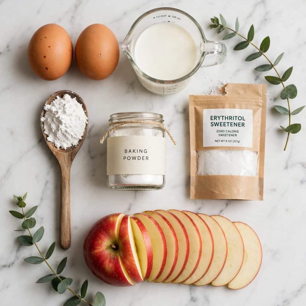 Tortitas de manzana en Air Fryer sin gluten ni azúcar 2 apple tart ingredients flatlay