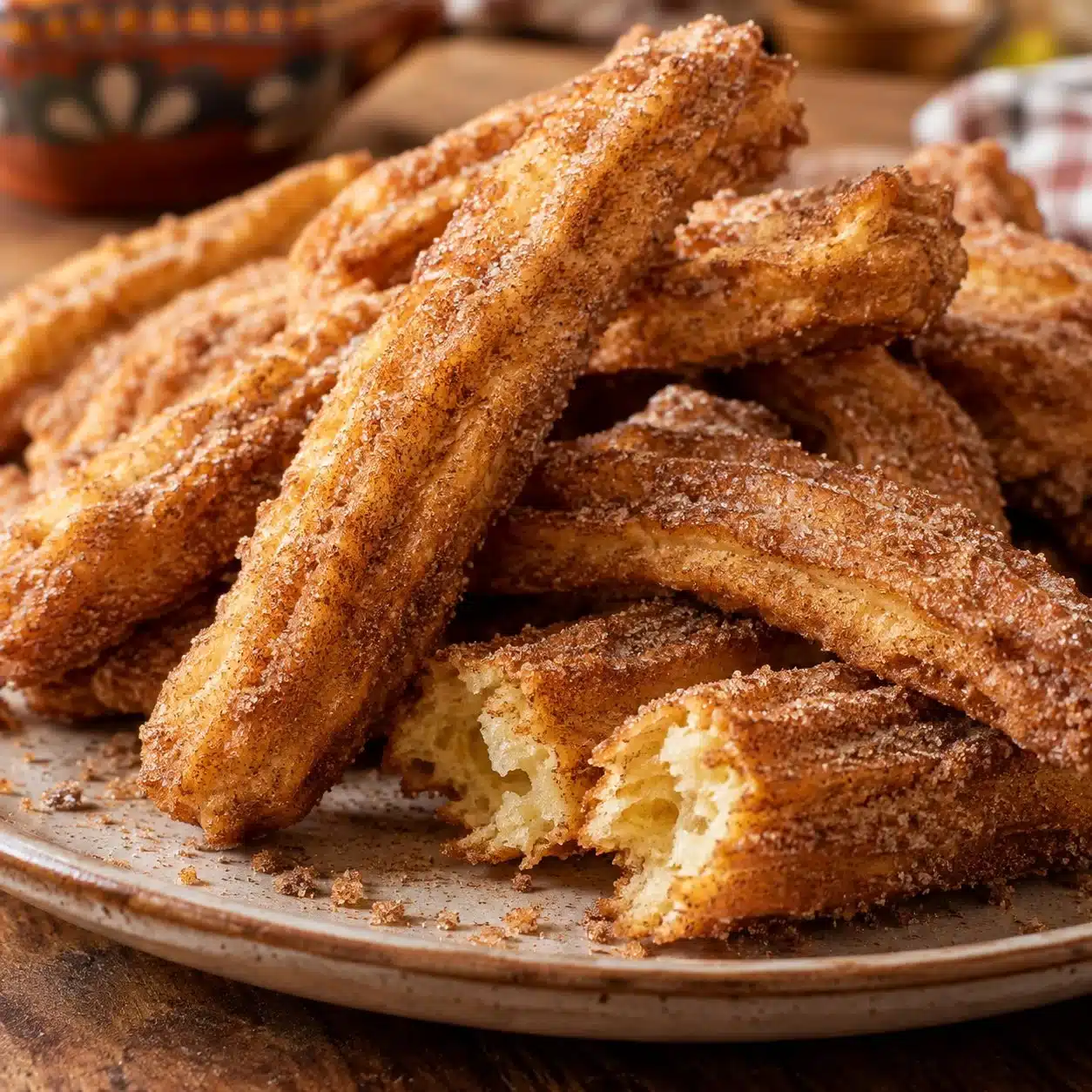 Deliciosos churros mexicanos caseros recién horneados