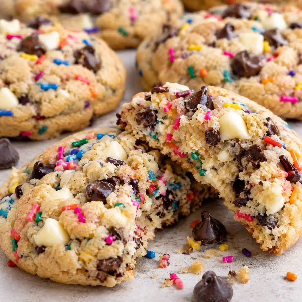 Galletas de masa de pastel con chispas de chocolate recién horneadas
