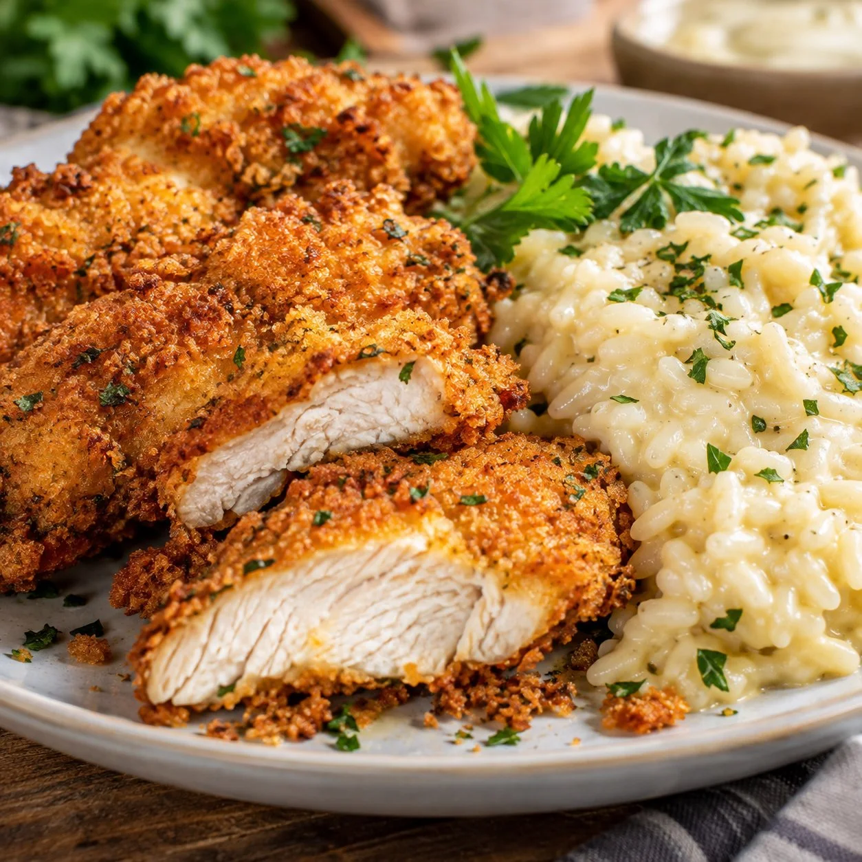 Inicio 13 Receta de pollo apanado con arroz crema, una cena fácil y saludable.