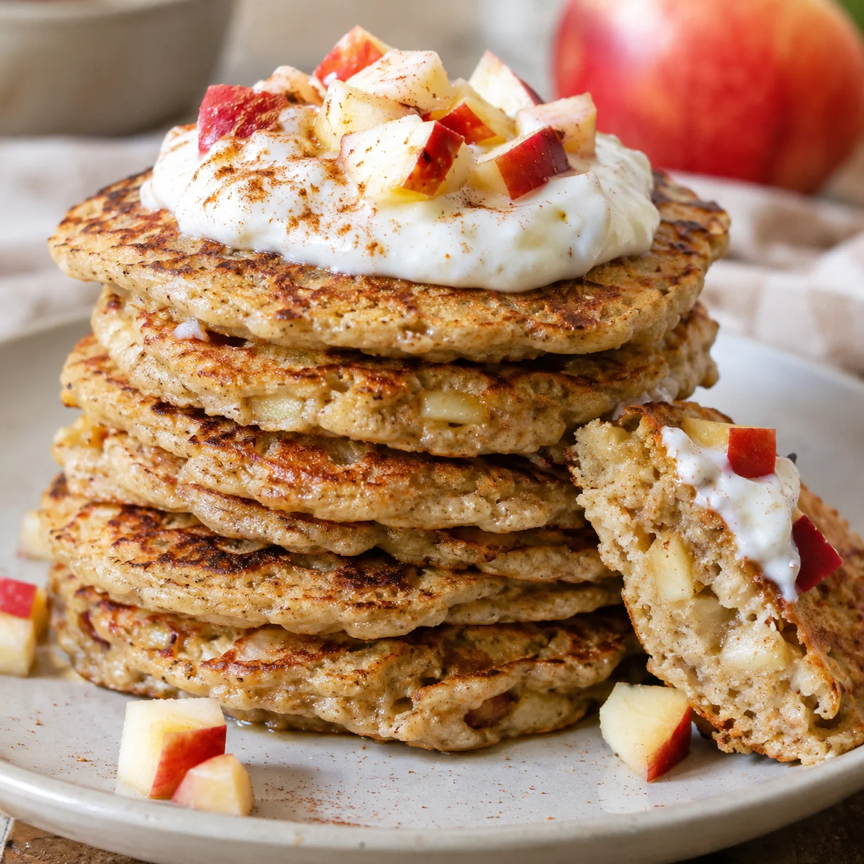 Hot Cakes de Avena con Manzana esponjosos con yogur griego