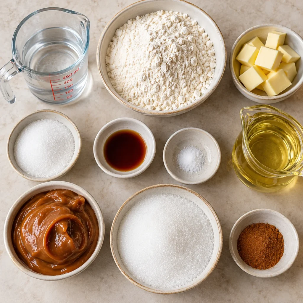 Ingredientes para preparar Churros Vainilla Rellenos de dulce de leche