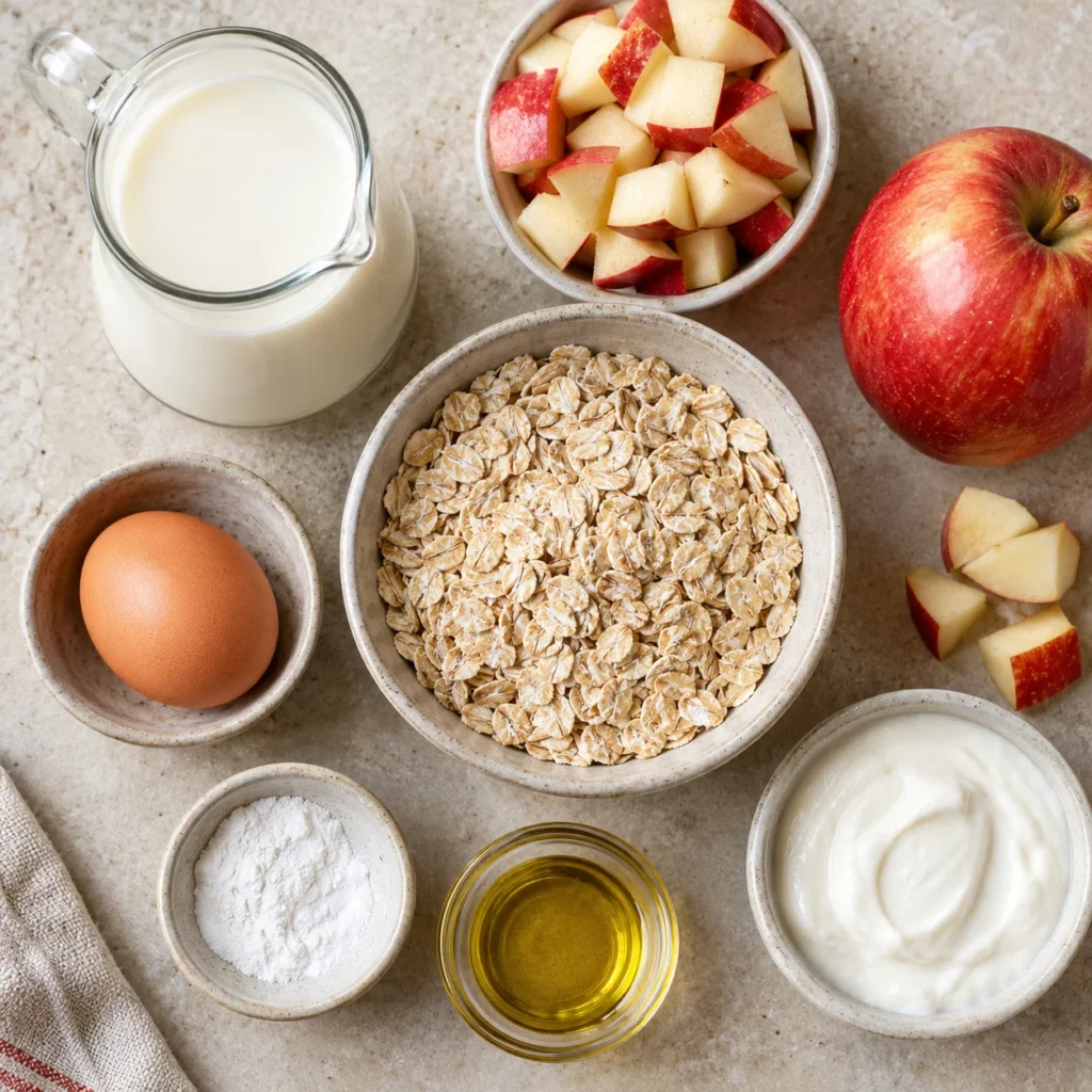 Ingredientes para preparar Hot Cakes de Avena con Manzana