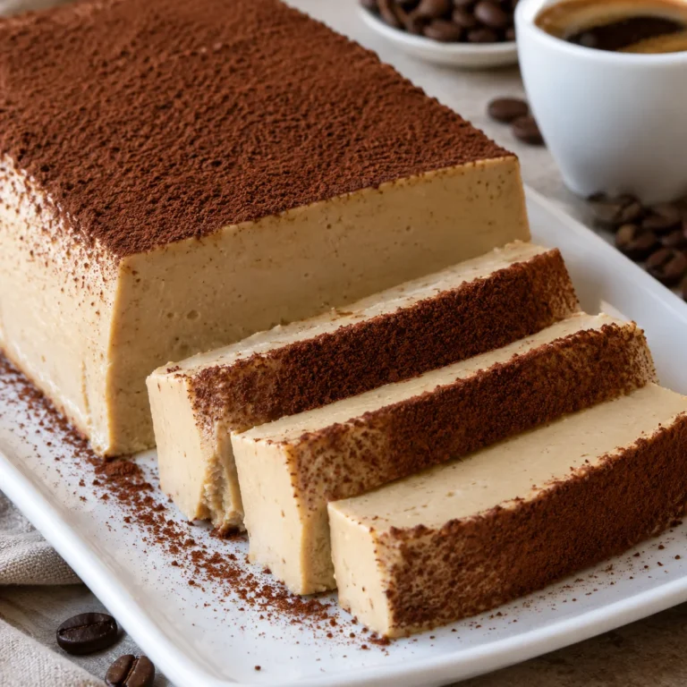 Postre de café cremoso sin horno espolvoreado con cacao