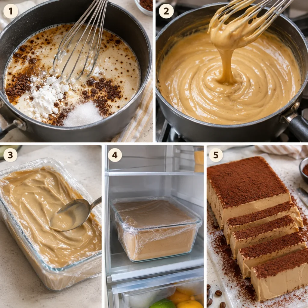 Preparación paso a paso del postre de café cremoso sin horno